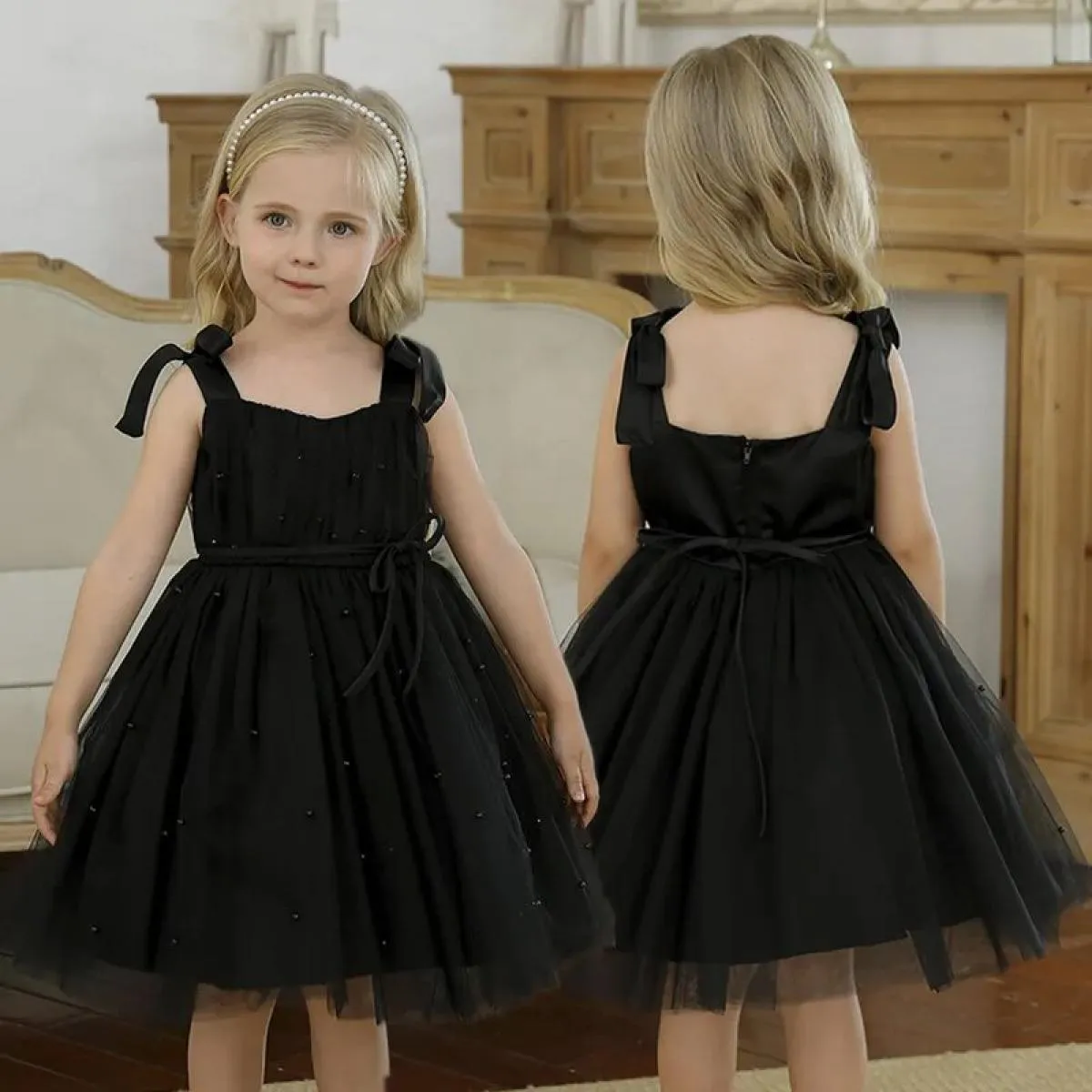12 m Tutu di compleanno per bambini Abito per ragazza Cigno nero Abito con perline Neonato Mercoledì Carnevale Principessa Cotum