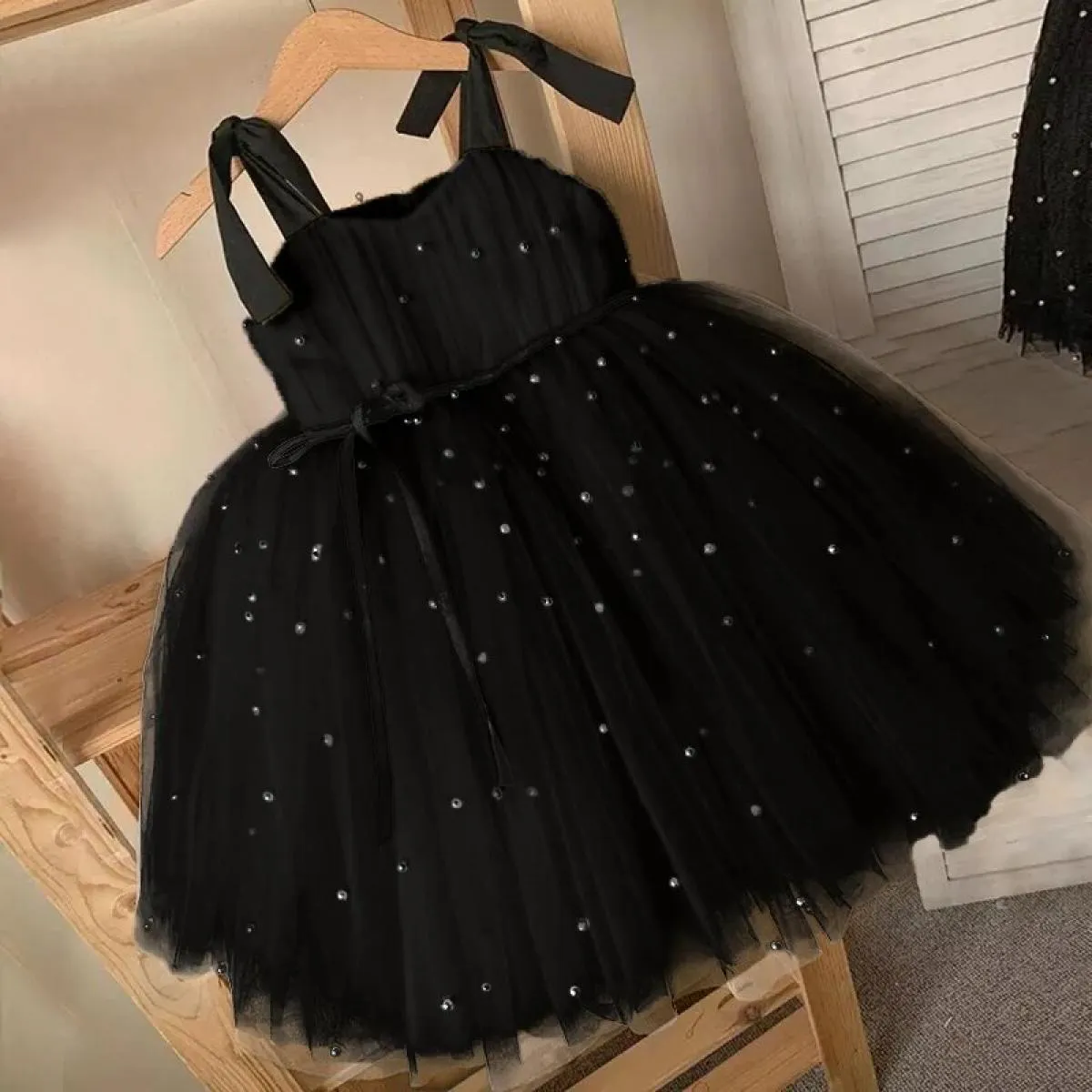 12 m Tutu di compleanno per bambini Abito per ragazza Cigno nero Abito con perline Neonato Mercoledì Carnevale Principessa Cotum