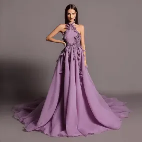 2024 Couture Lilla Halter Abiti da sera personalizzati Abiti da festa Applicazioni di perline Lavanda Festa di nozze Formale D