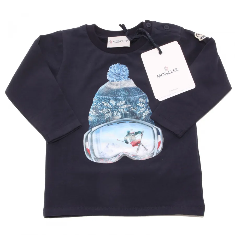4113O maglia blu bimbo bimba MONCLER cotone manica lunga maglie t-shirts kids