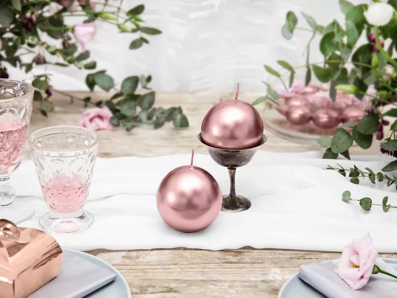 6 candele a sfera rosa dorato 8 cm