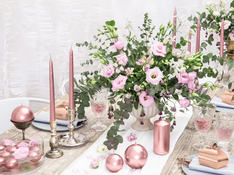 6 candele a sfera rosa dorato 8 cm