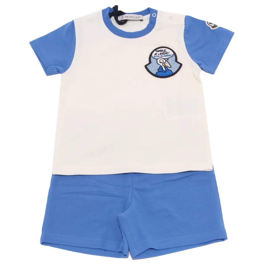 7674Y completo bimbo boy MONCLER cotton white/blue t-shirt bermuda short