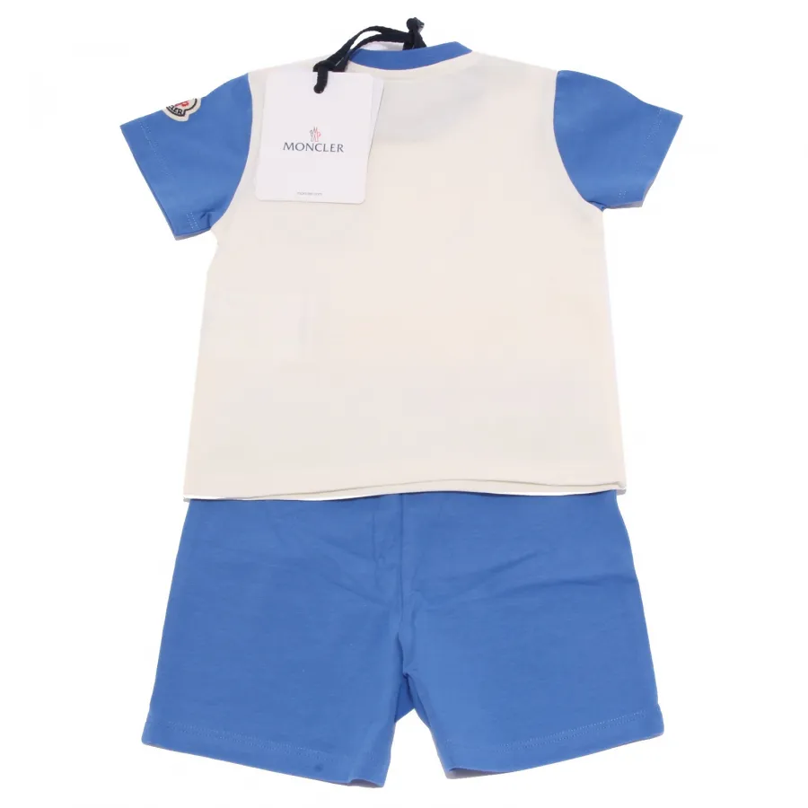7674Y completo bimbo boy MONCLER cotton white/blue t-shirt bermuda short