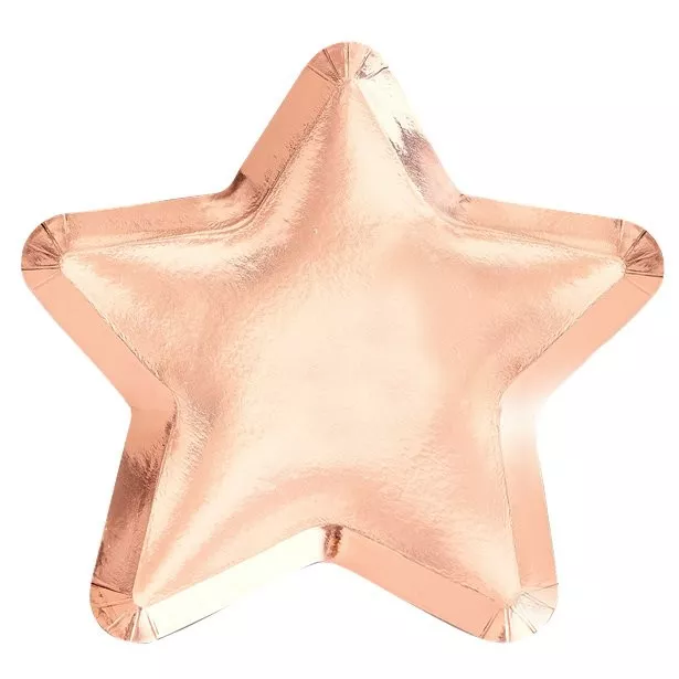 8 Piatti di carta a stella piccola in oro rosa 23 cm