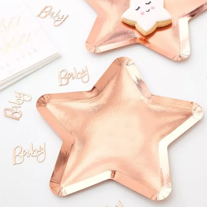 8 Piatti di carta a stella piccola in oro rosa 23 cm
