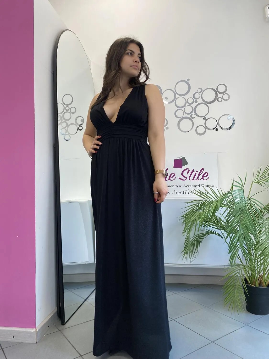 Abito in lurex scollo profondo fronte e retro