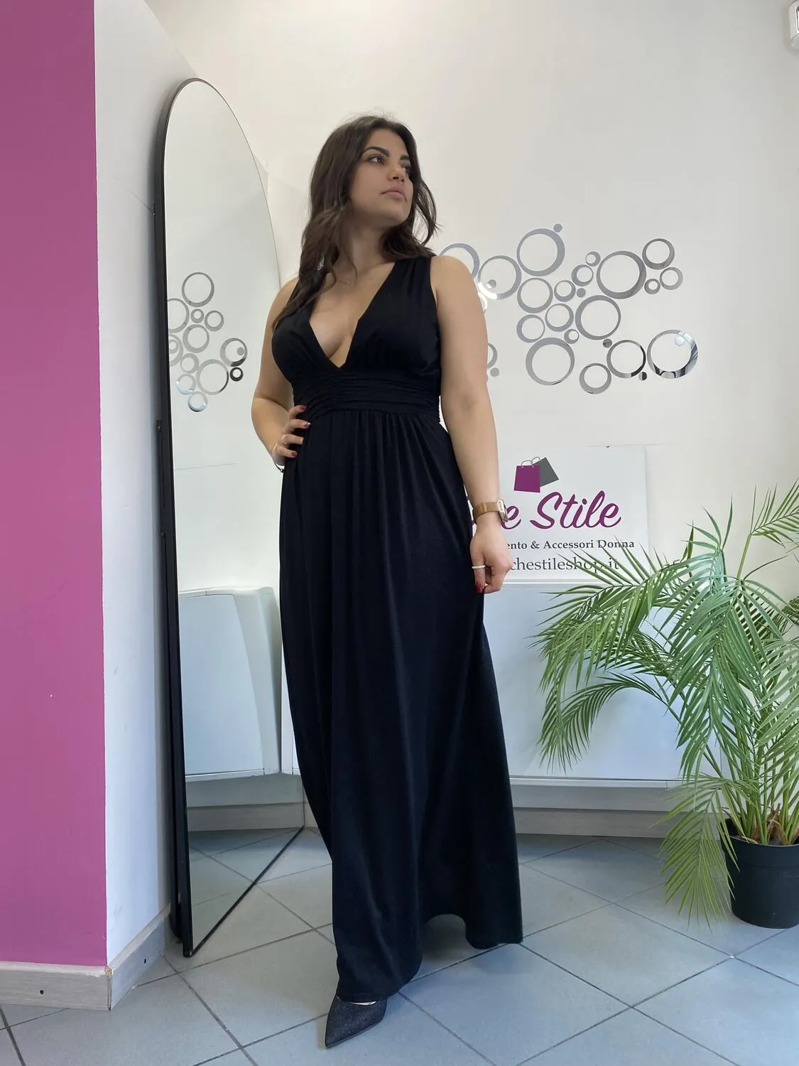 Abito in lurex scollo profondo fronte e retro