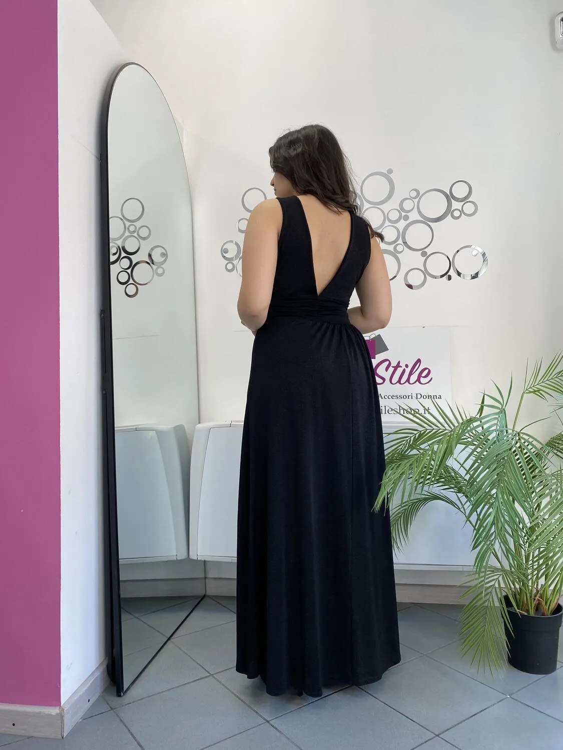 Abito in lurex scollo profondo fronte e retro