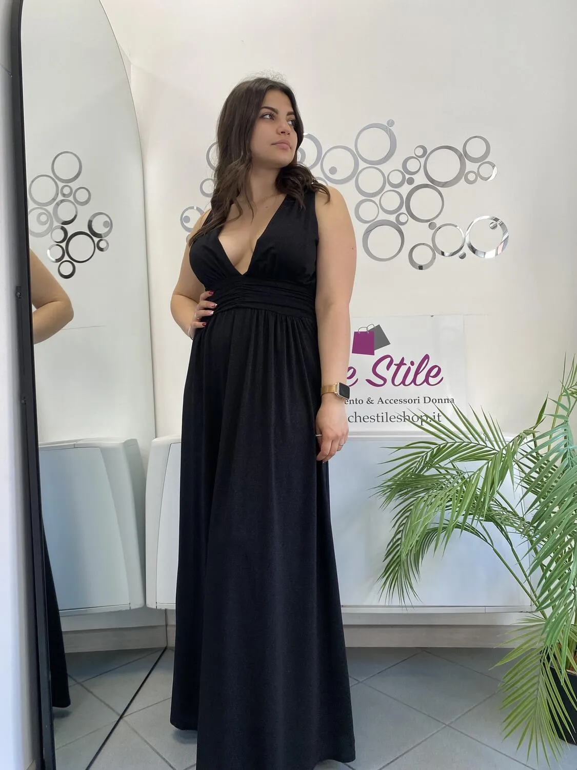 Abito in lurex scollo profondo fronte e retro