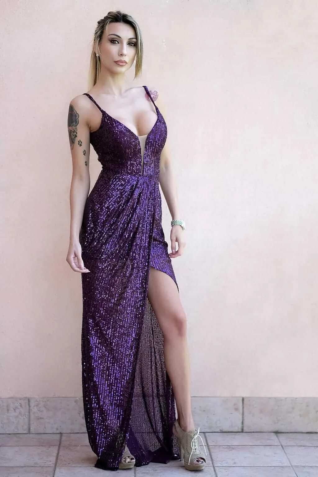 Abito lungo in micropaillettes (vari colori)