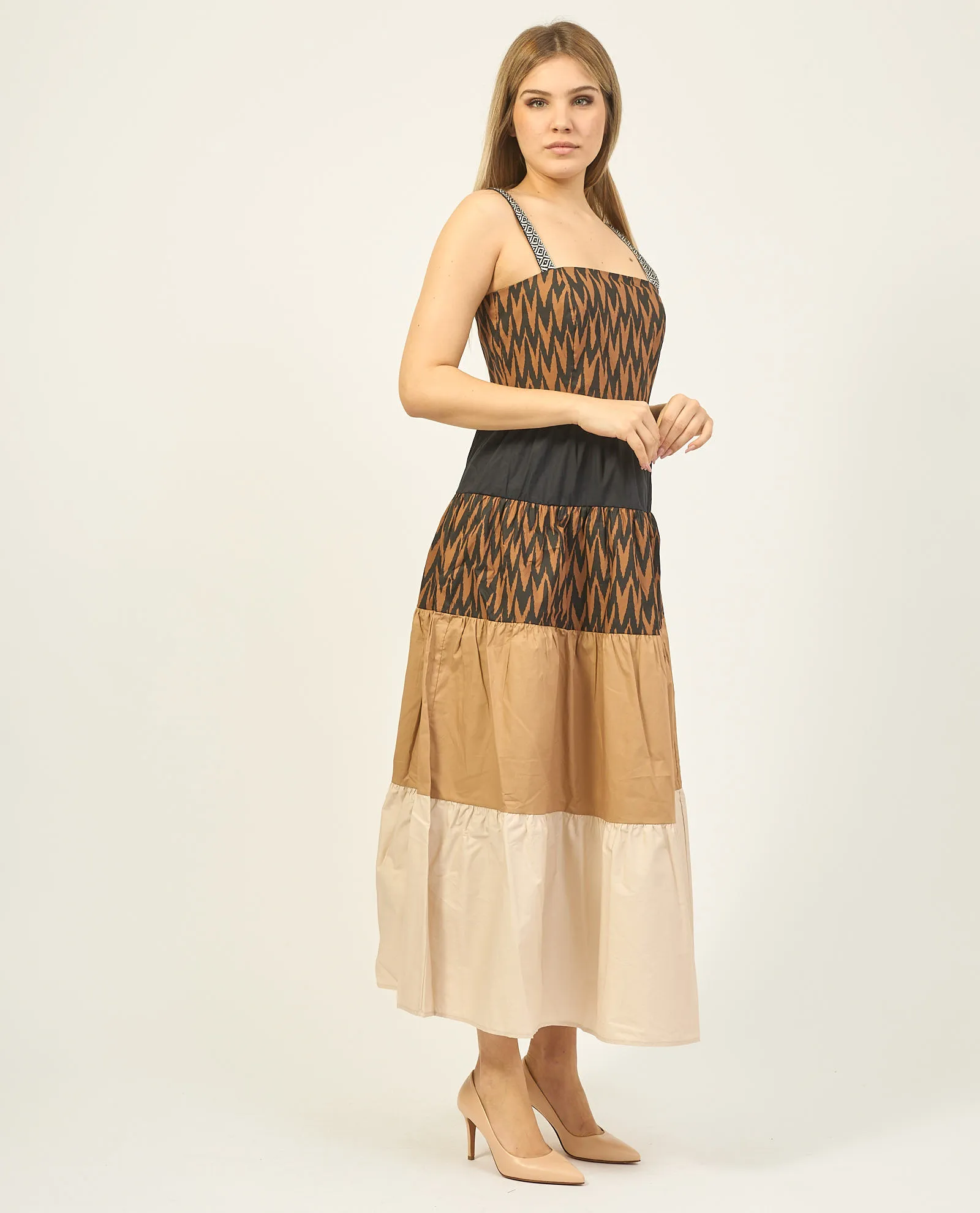 Abito lungo Yes Zee in cotone multicolor