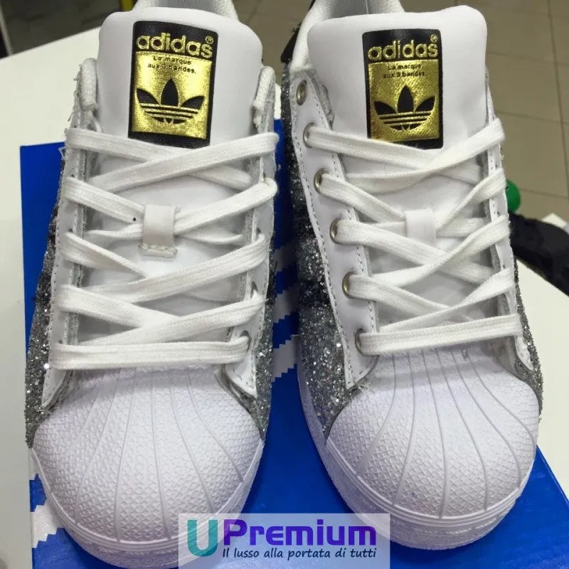 Adidas Superstar Glitter Argento Bande Nere Brillantini