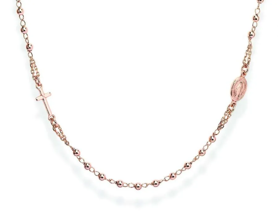 AMEN  Collana Girocollo Rosario Argento Placcato Oro Rosa