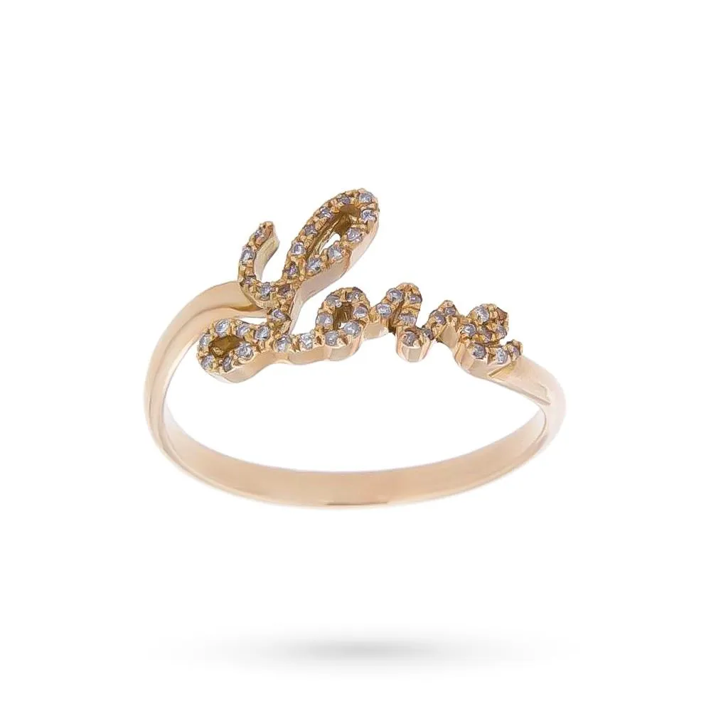 Anello filo oro rosa Love corsivo diamanti 0,17ct
