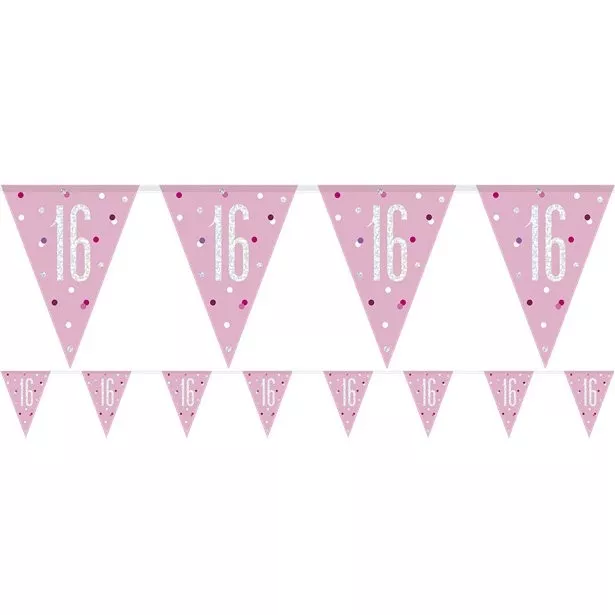 Bandierine 16° compleanno rosa 2,75 m