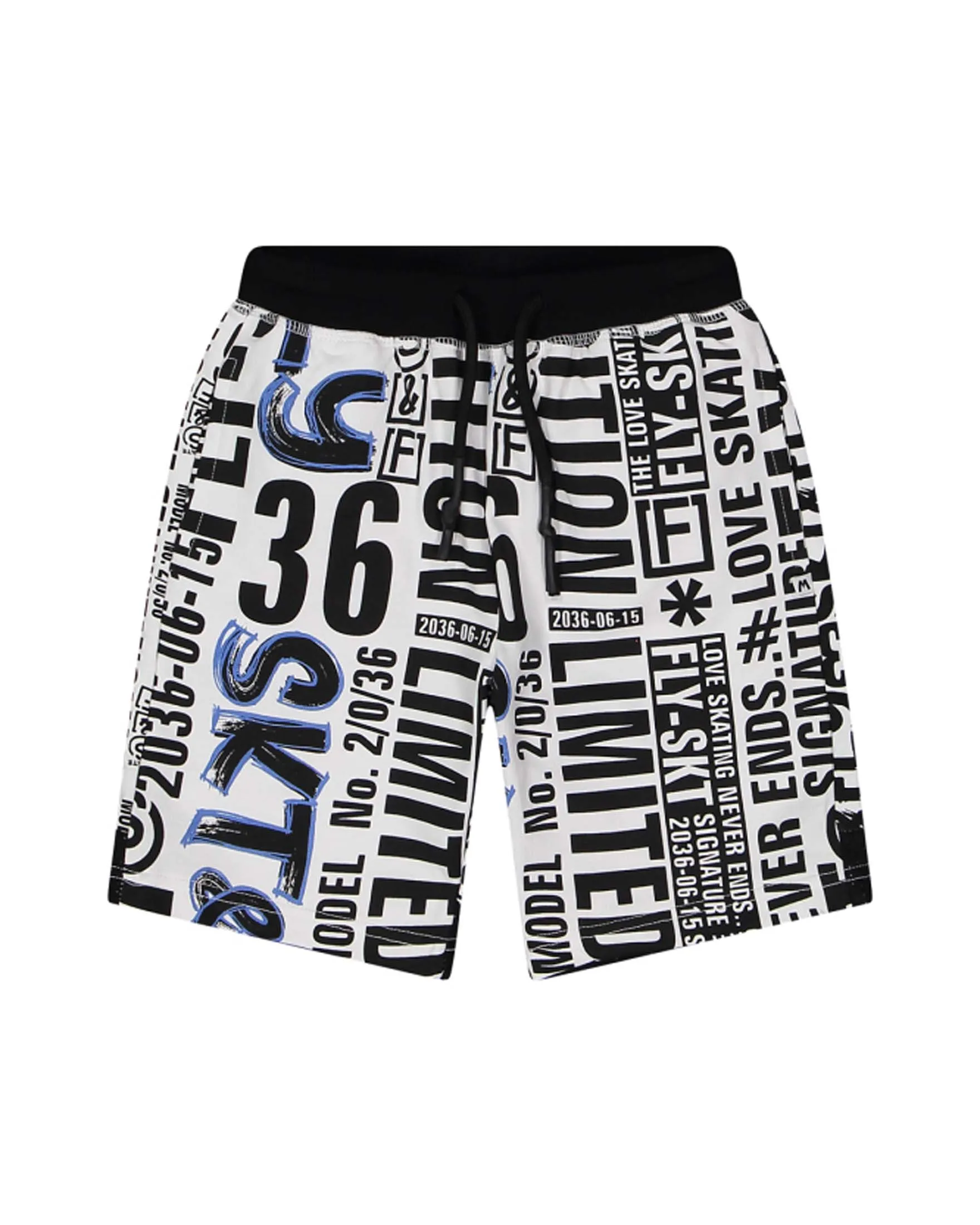 Bermuda in cotone bianco con stampa scritte nere all-over 8-14 anni