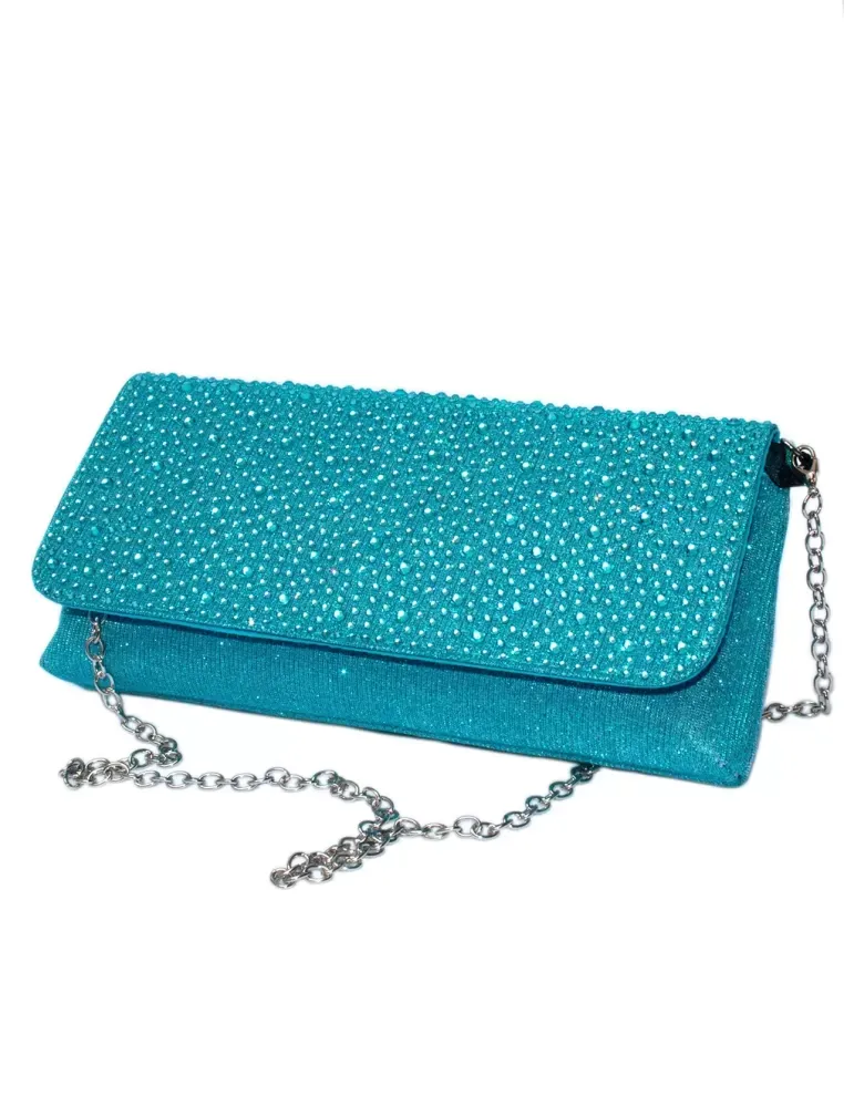 Borsa tessuto turchese lurex con lato di strass Anna Cecere