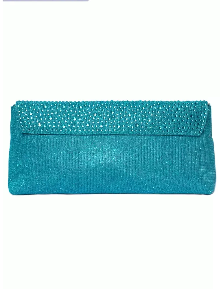 Borsa tessuto turchese lurex con lato di strass Anna Cecere