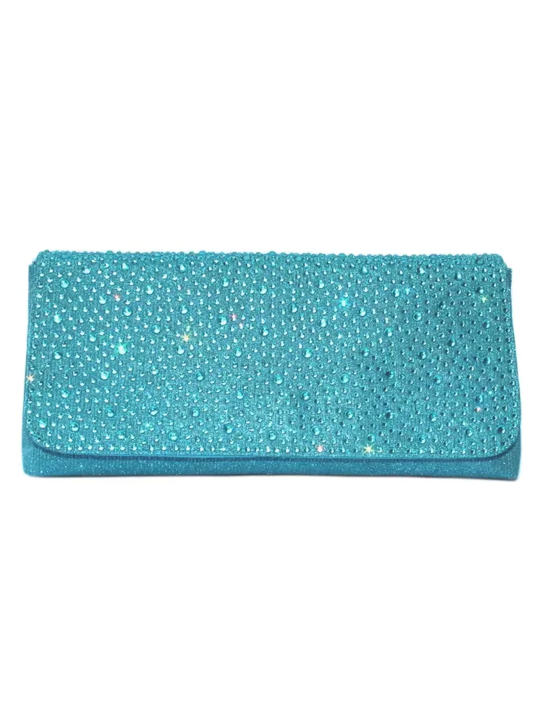 Borsa tessuto turchese lurex con lato di strass Anna Cecere