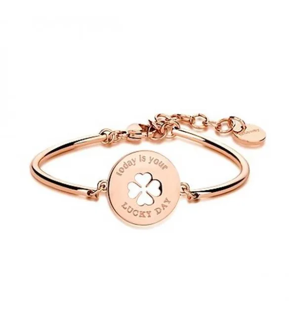 Bracciale Donna Gioielli Brosway Chakra in acciaio 316L pvd oro rosa Quadrifoglio bhk49
