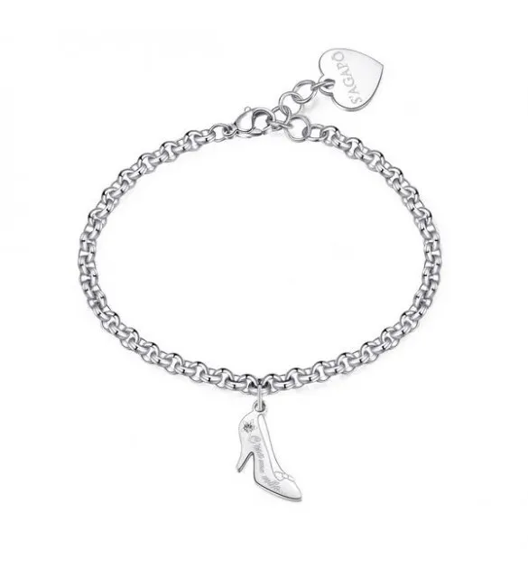 Bracciale Donna Gioielli Sagapò Be My Always in acciaio 316L con Scarpa cristallo bianco e incisione C'Era Una Volta sbm72