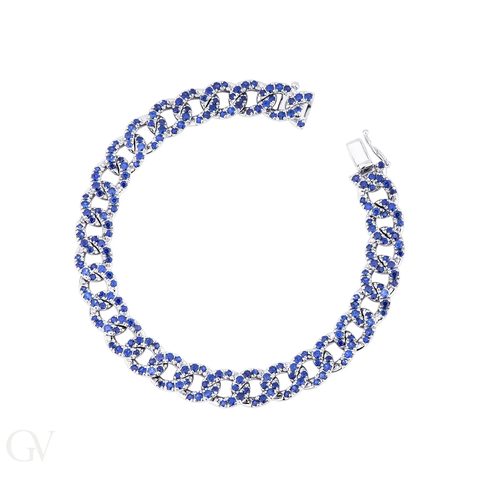 Bracciale maglia groumette in oro bianco 18k con Zaffiri Blu