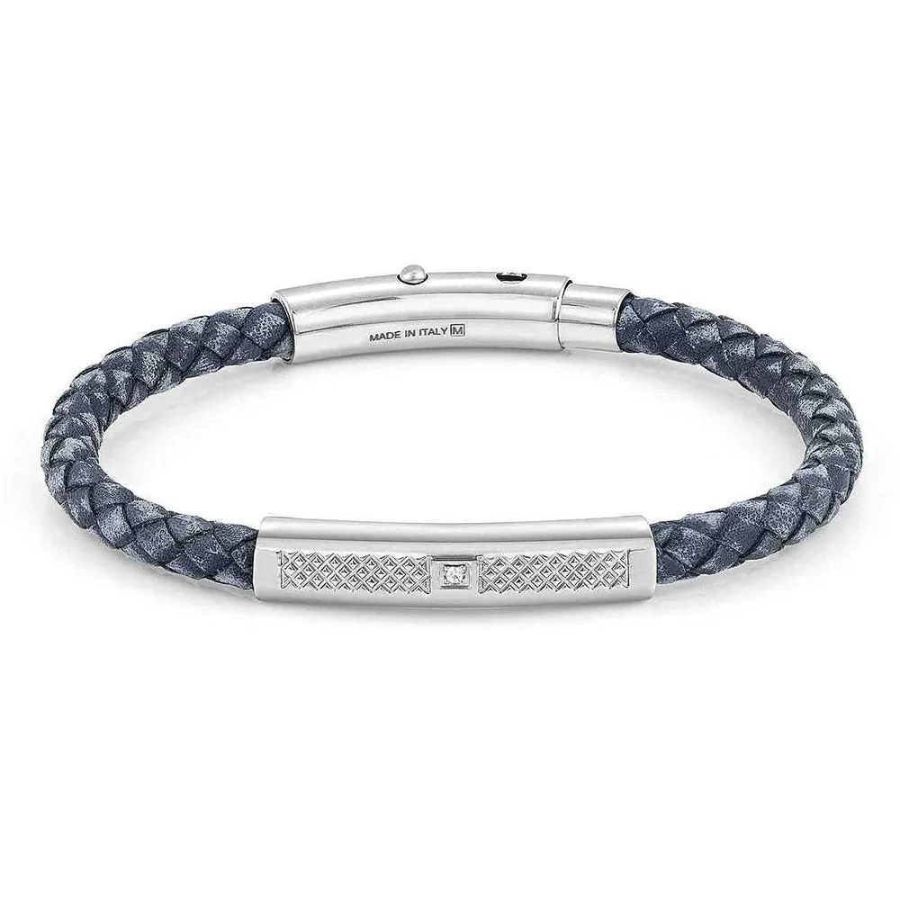 Bracciale Uomo Acciaio e Pelle Blu con Zircone Tribe Nomination