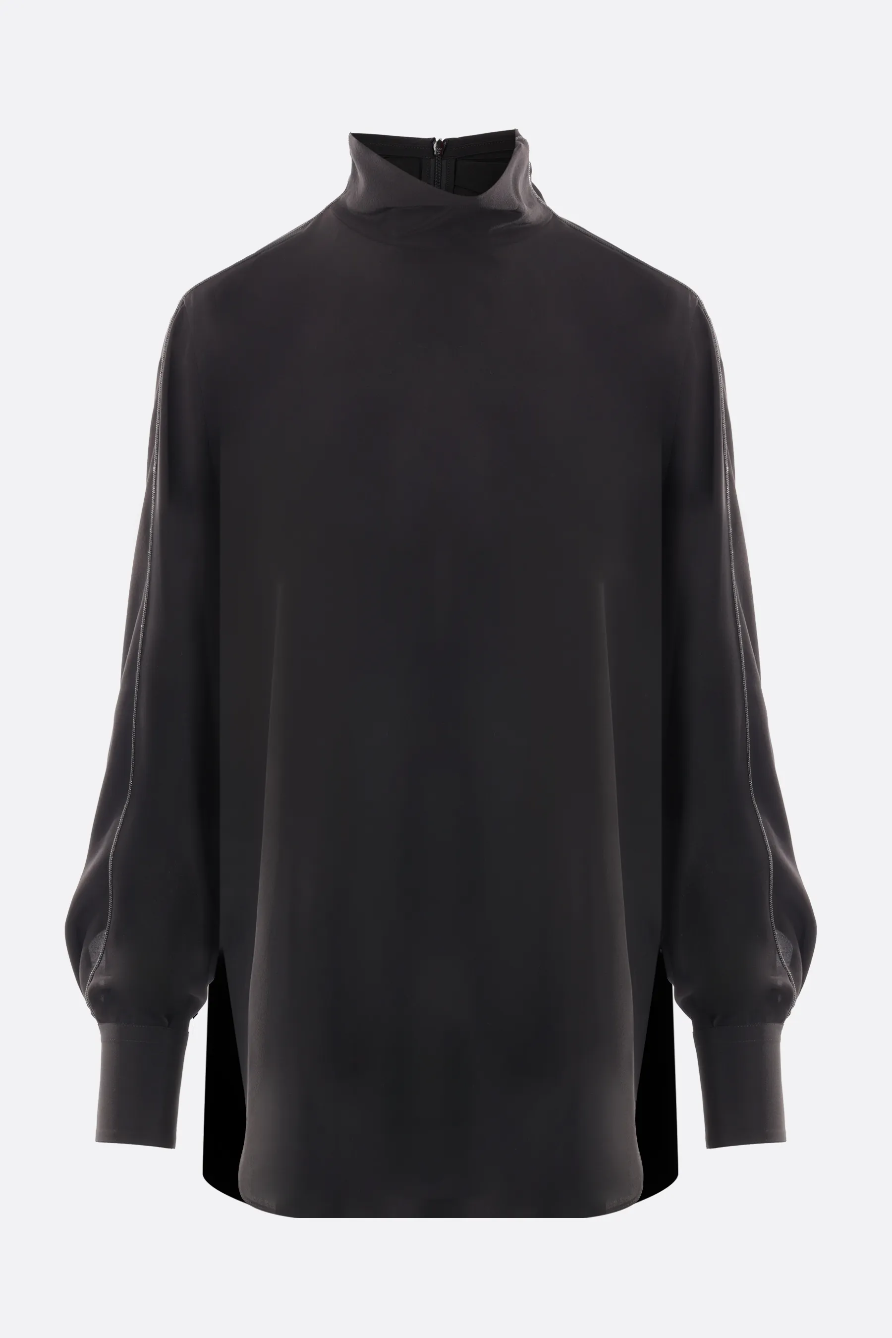  BRUNELLO CUCINELLI blusa in crepe de chine con monile 