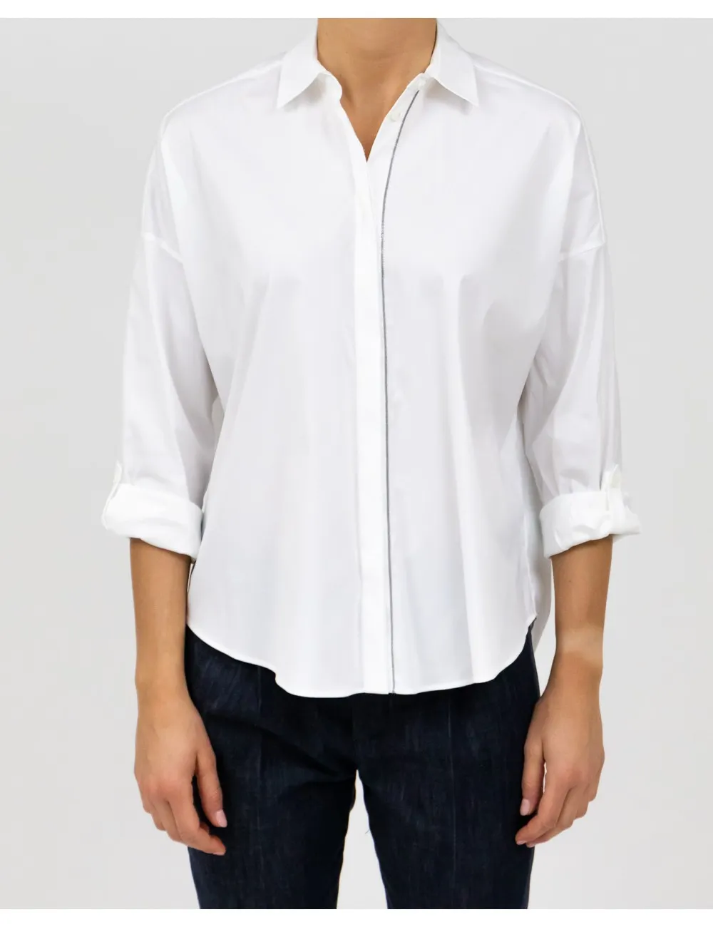 Brunello Cucinelli - Camicia Bianca in popeline con Monile