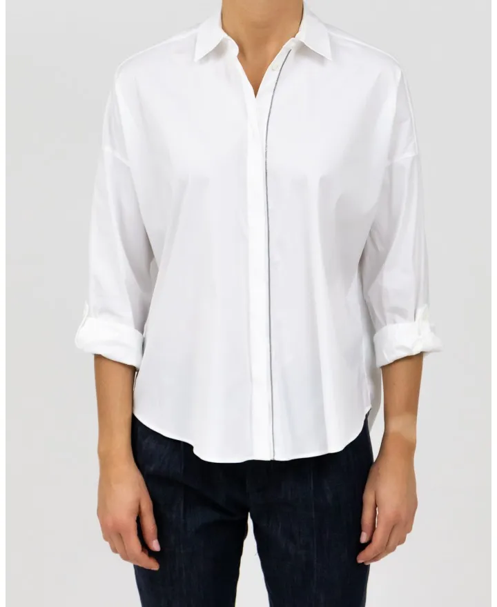 Brunello Cucinelli - Camicia Bianca in popeline con Monile