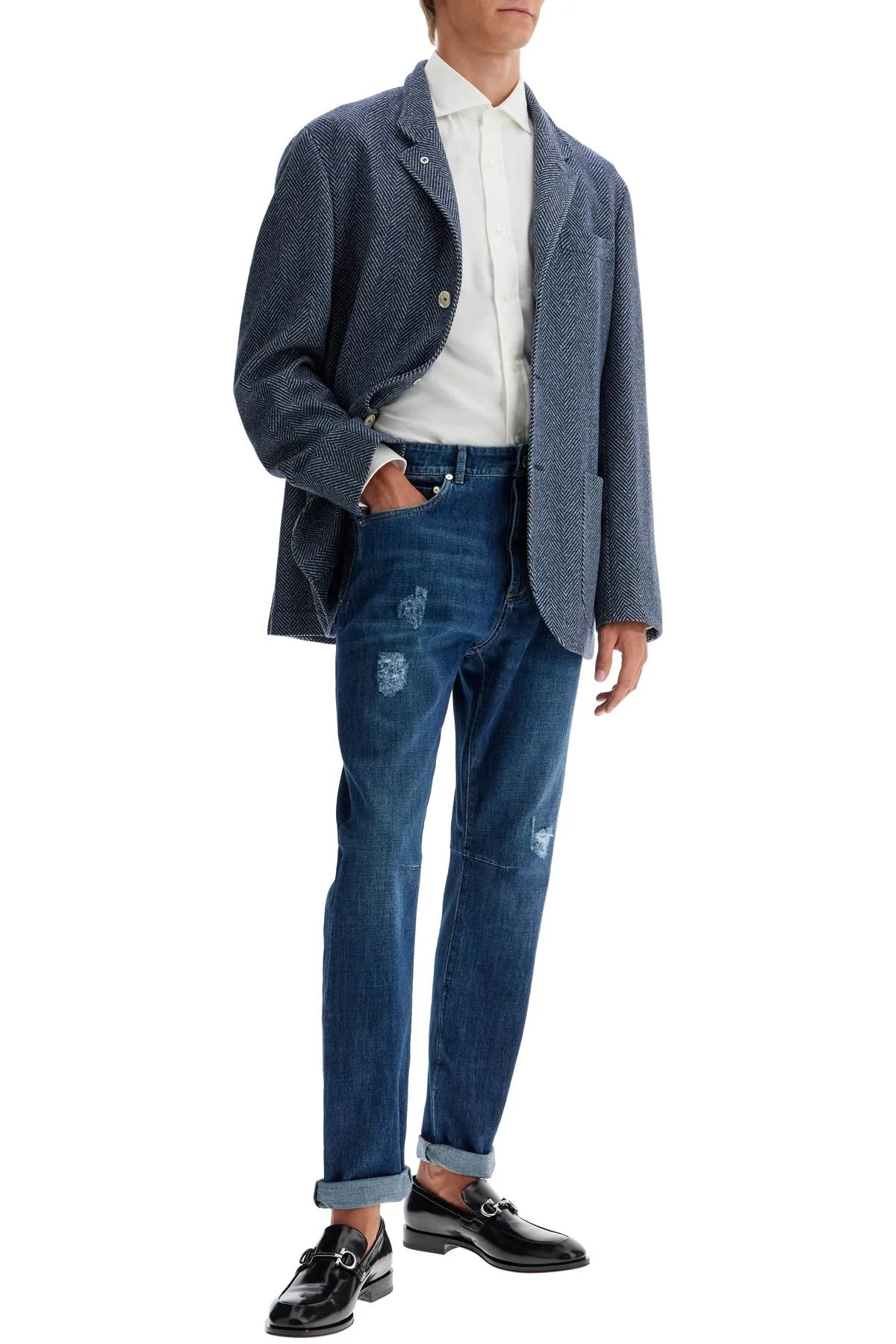 Brunello Cucinelli jeans per il tempo libero in denim in difficoltà