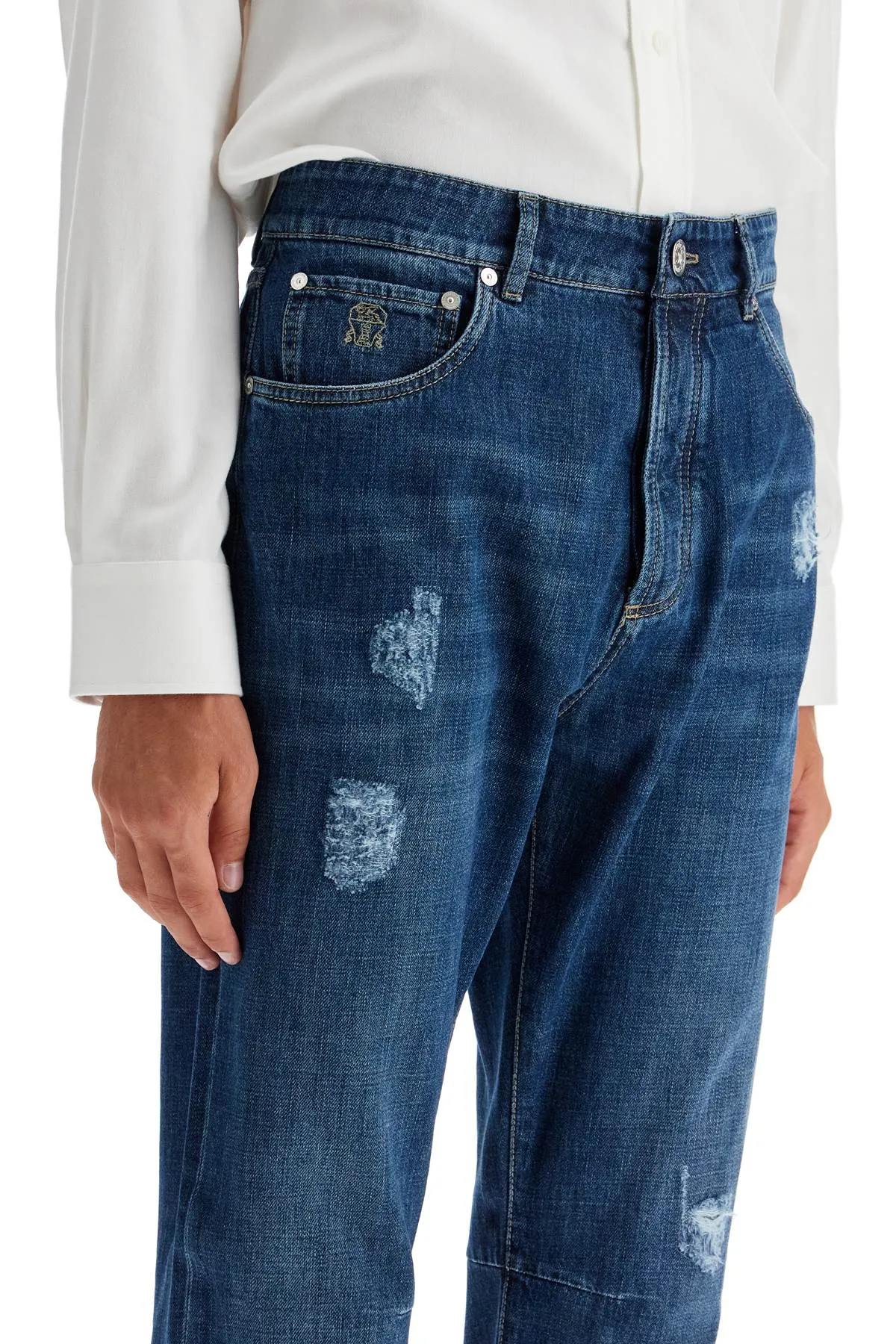 Brunello Cucinelli jeans per il tempo libero in denim in difficoltà