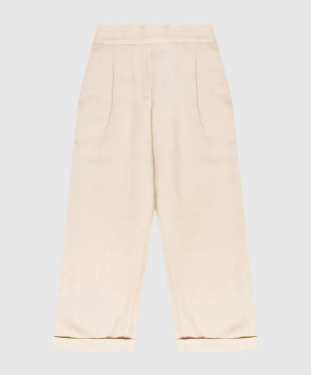 Brunello Cucinelli Pantaloni beige chiaro per bambini con pinces BH126P014B
