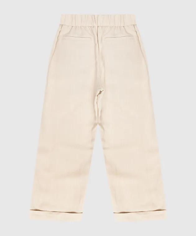 Brunello Cucinelli Pantaloni beige chiaro per bambini con pinces BH126P014B