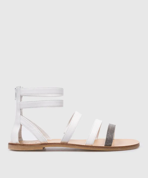 Brunello Cucinelli Sandali da bambino in pelle bianca con coulisse BZSSO1C226
