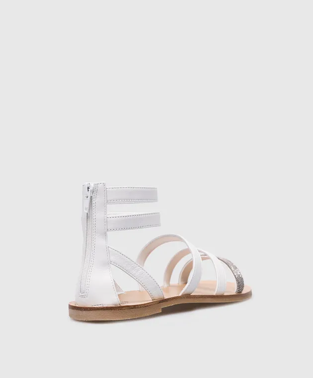 Brunello Cucinelli Sandali da bambino in pelle bianca con coulisse BZSSO1C226