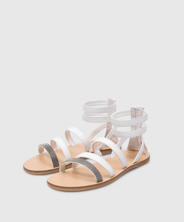 Brunello Cucinelli Sandali da bambino in pelle bianca con coulisse BZSSO1C226