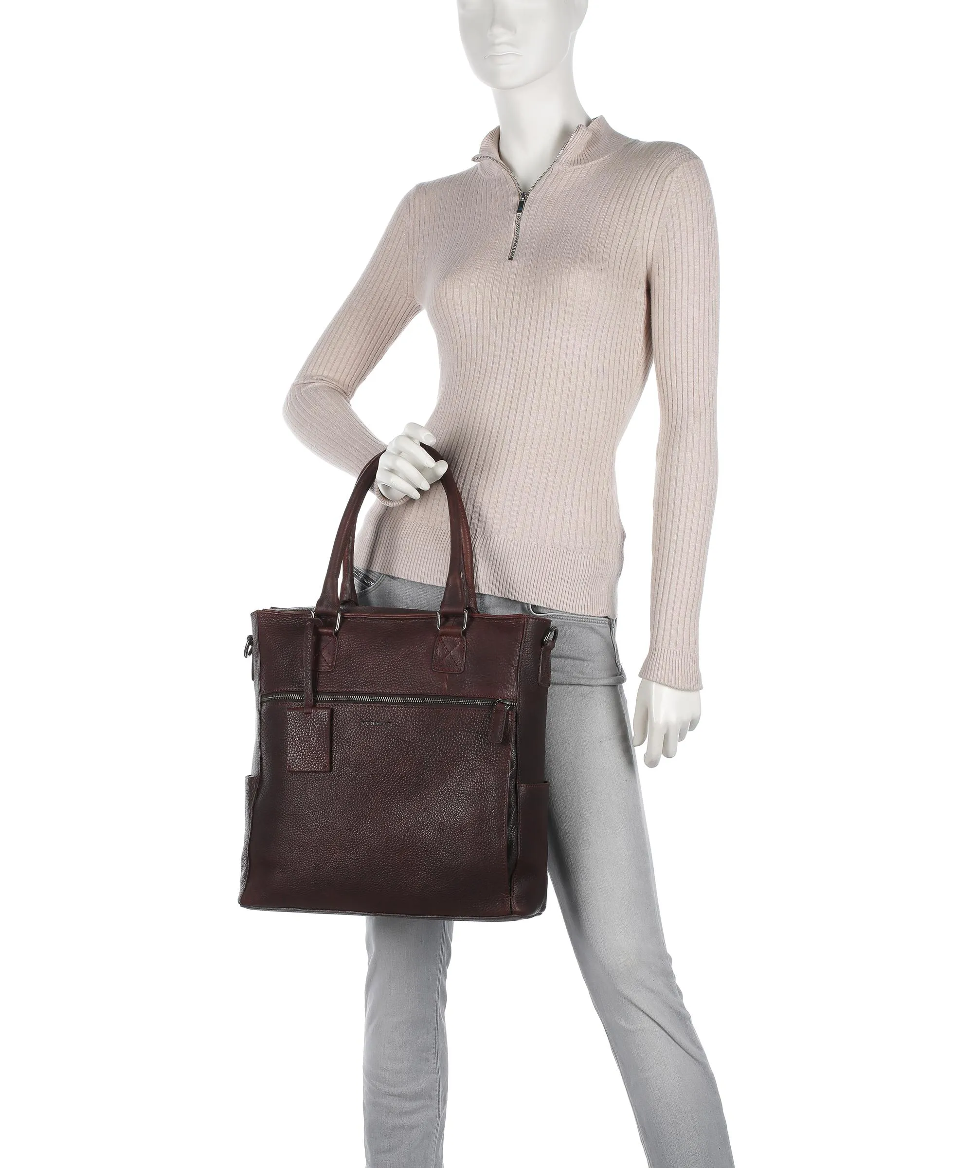  Burkely Antique Avery Borsa shopper 13″ pelle granulata marrone scuro  