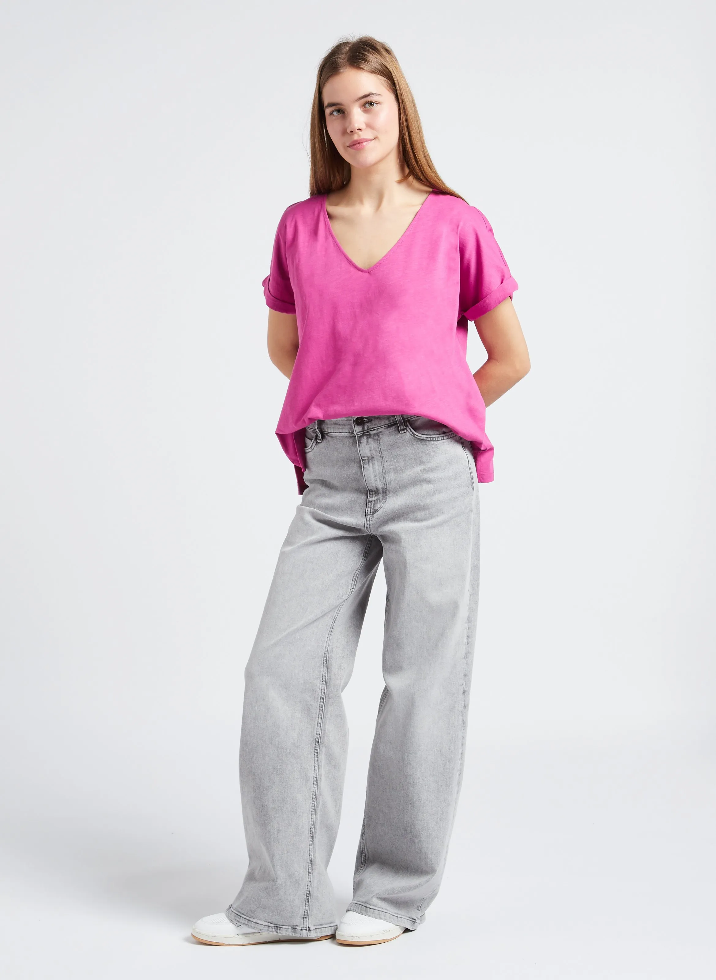  BY BAR   LINA - Jeans ampi a vita alta in misto cotone | Grigio