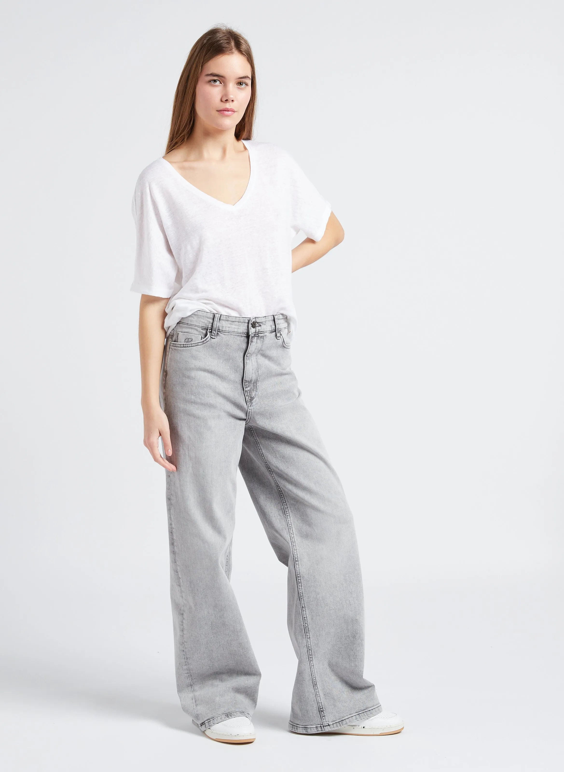  BY BAR   LINA - Jeans ampi a vita alta in misto cotone | Grigio