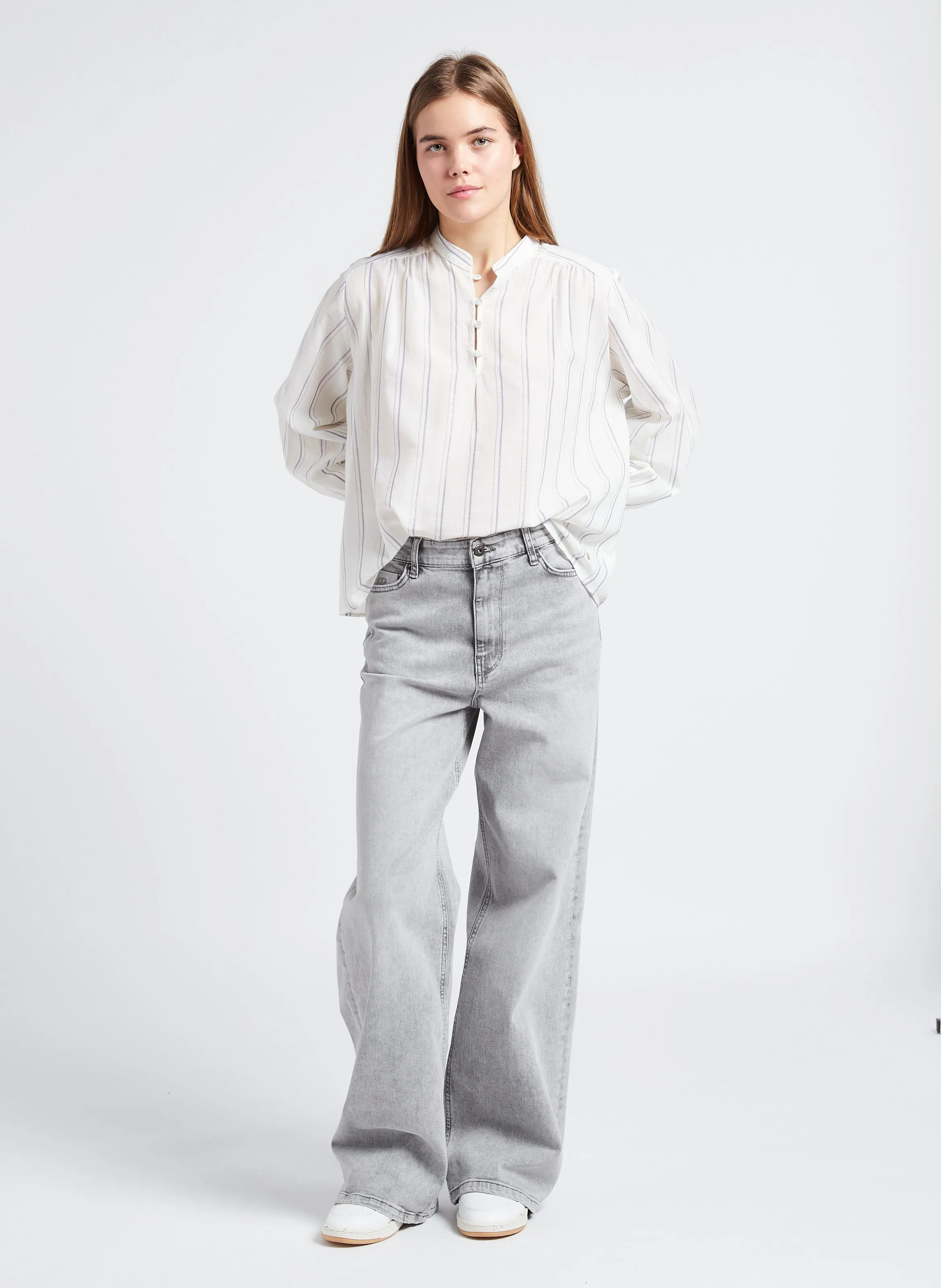  BY BAR   LINA - Jeans ampi a vita alta in misto cotone | Grigio