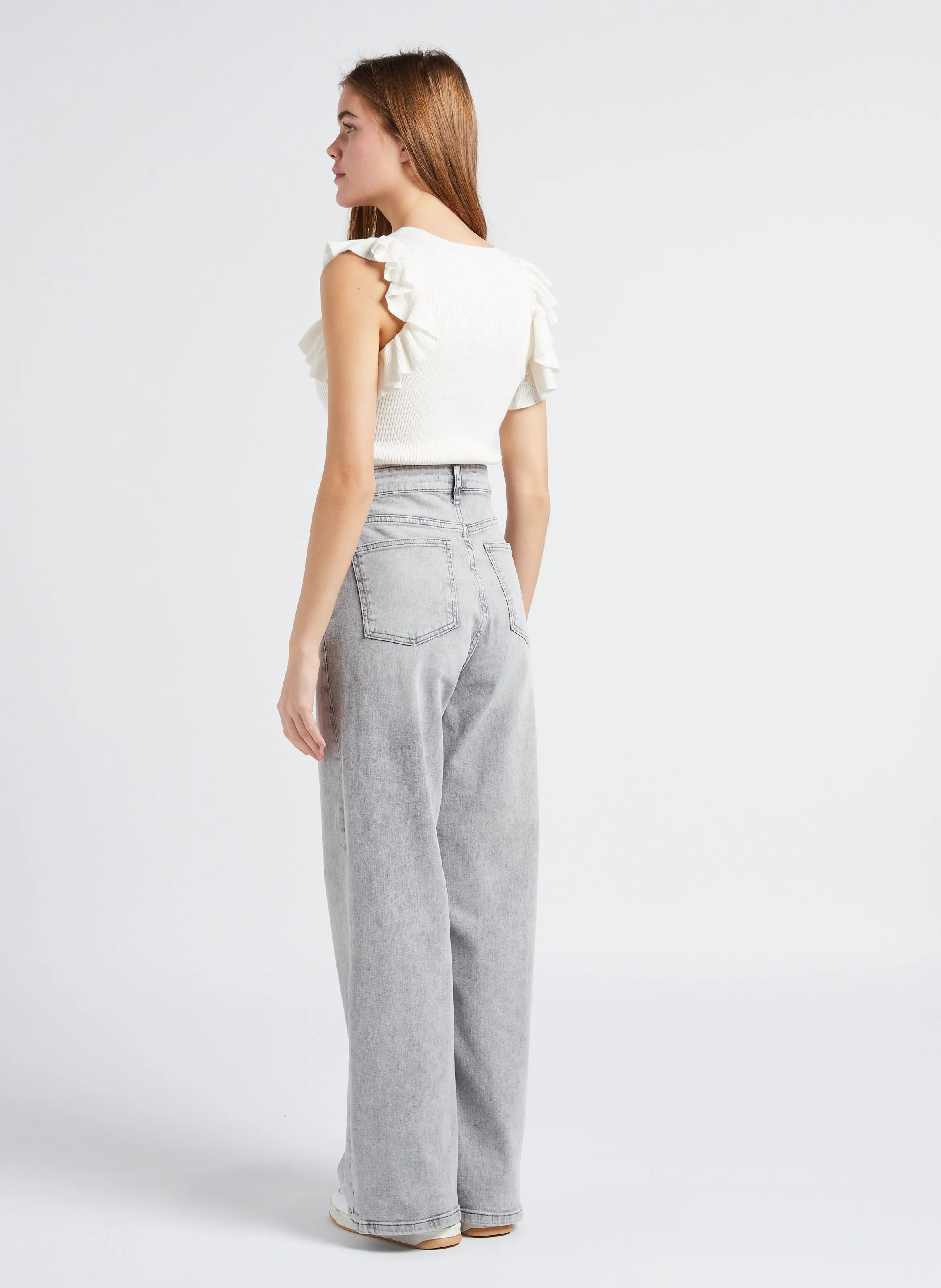  BY BAR   LINA - Jeans ampi a vita alta in misto cotone | Grigio