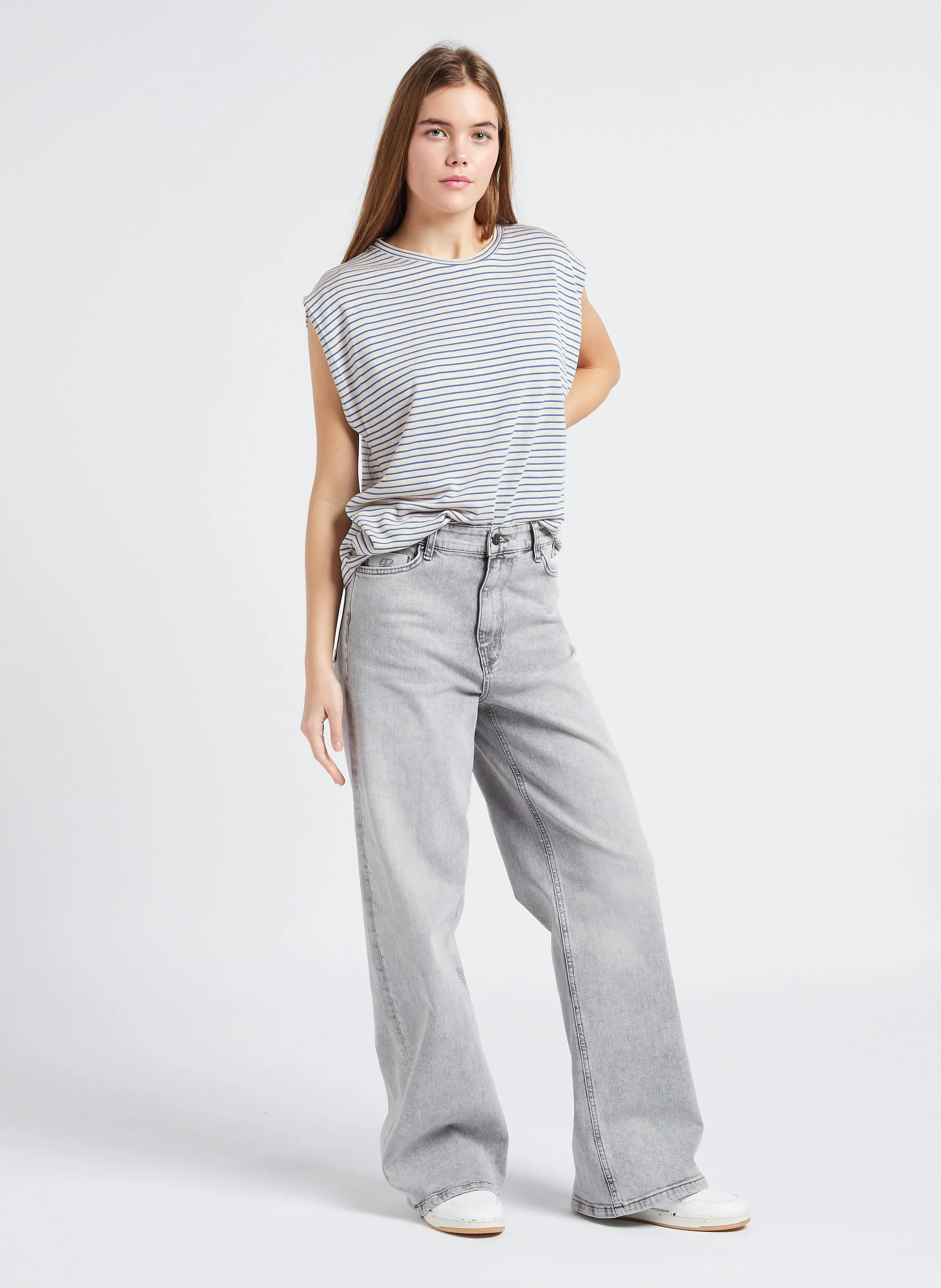  BY BAR   LINA - Jeans ampi a vita alta in misto cotone | Grigio