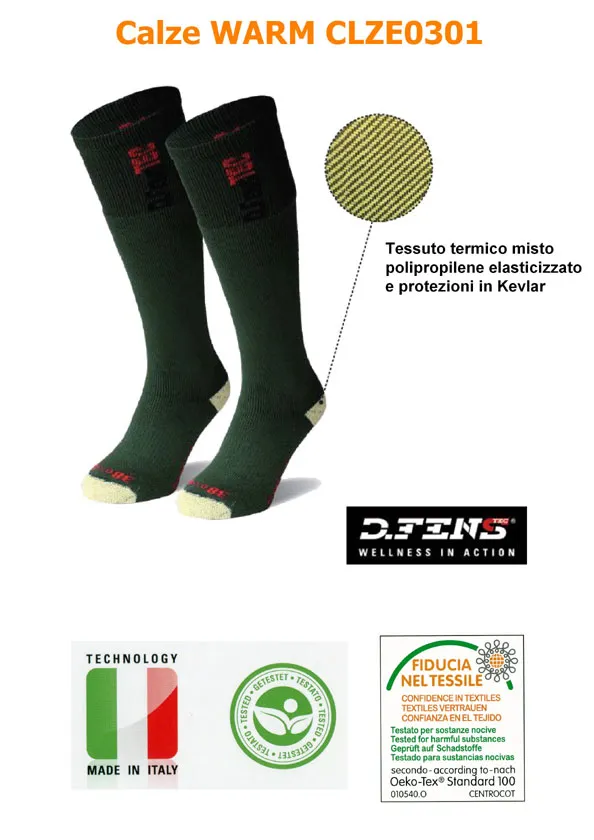 Calze D.FENSE TECH WARM + KEVLAR CLZE0301 verdi