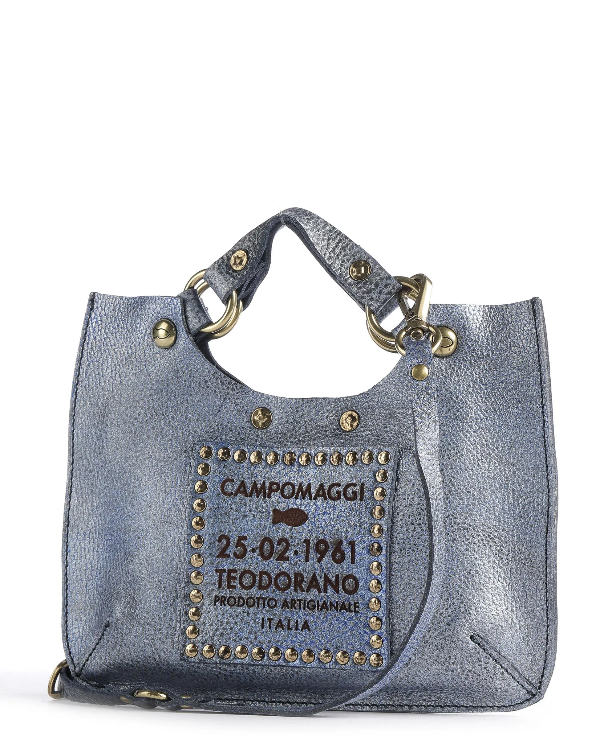  Campomaggi Borsa a mano pelle di vacchetta grana blu-grigio  