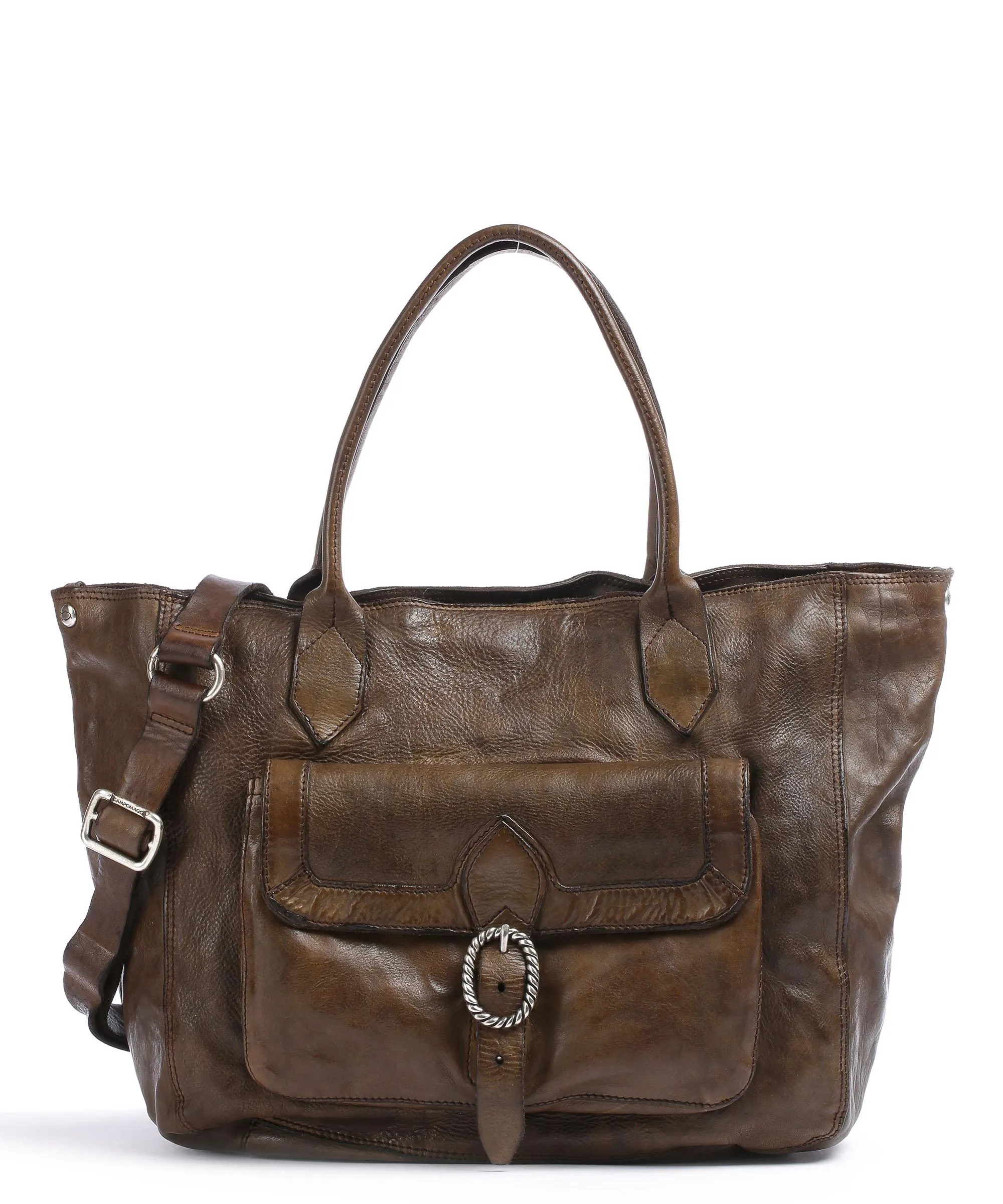  Campomaggi Borsa shopper pelle di vacchetta finemente grana verde-oliva  