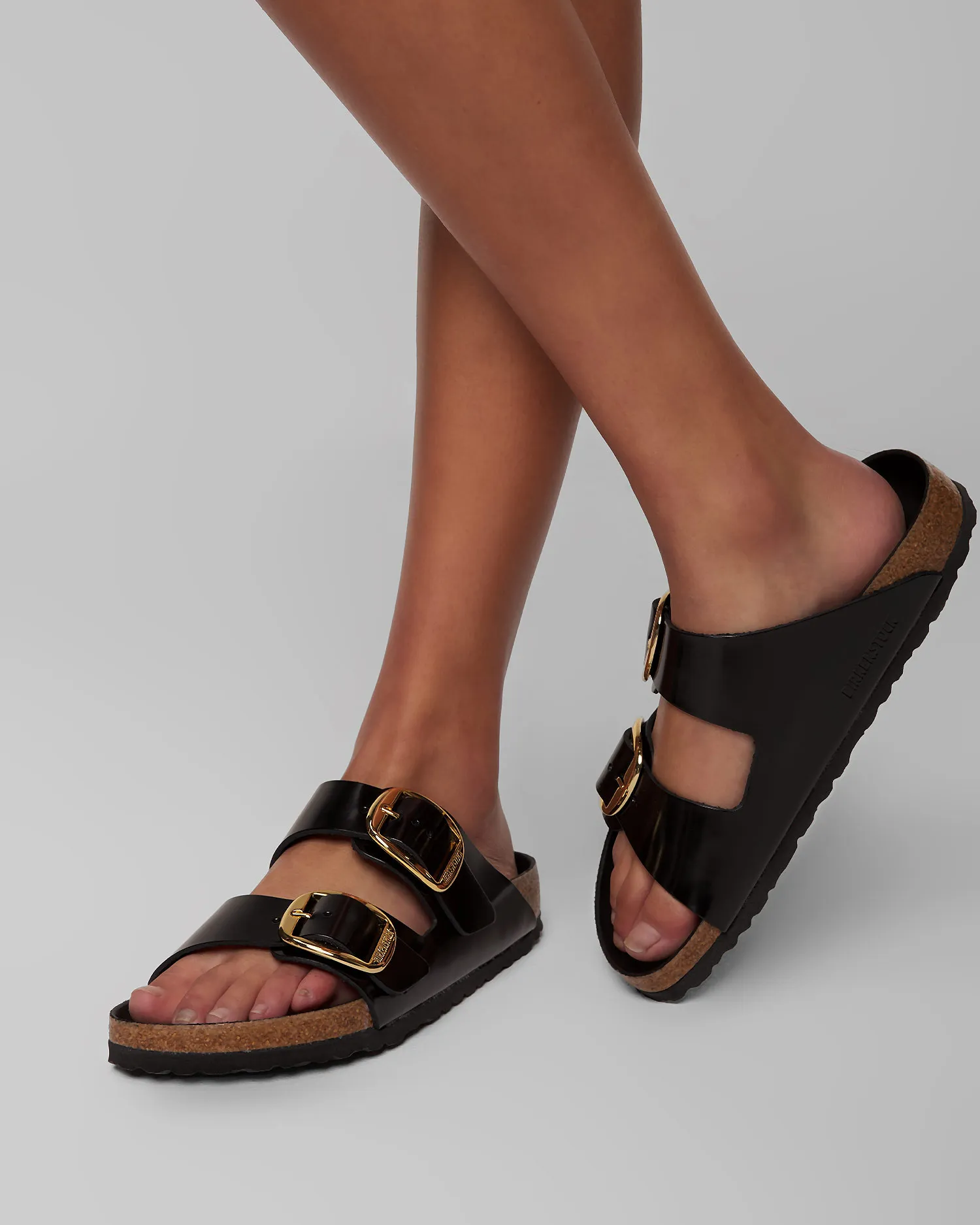 Ciabatte nere da donna Birkenstock Arizona Natural Leather Patent Narrow 1021476-hsb
