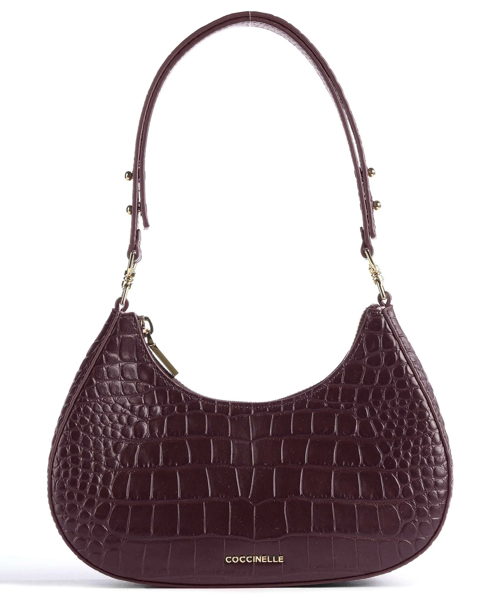  Coccinelle Carrie Croco Soft Borsa a spalla pelle in rilievo marrone scuro  