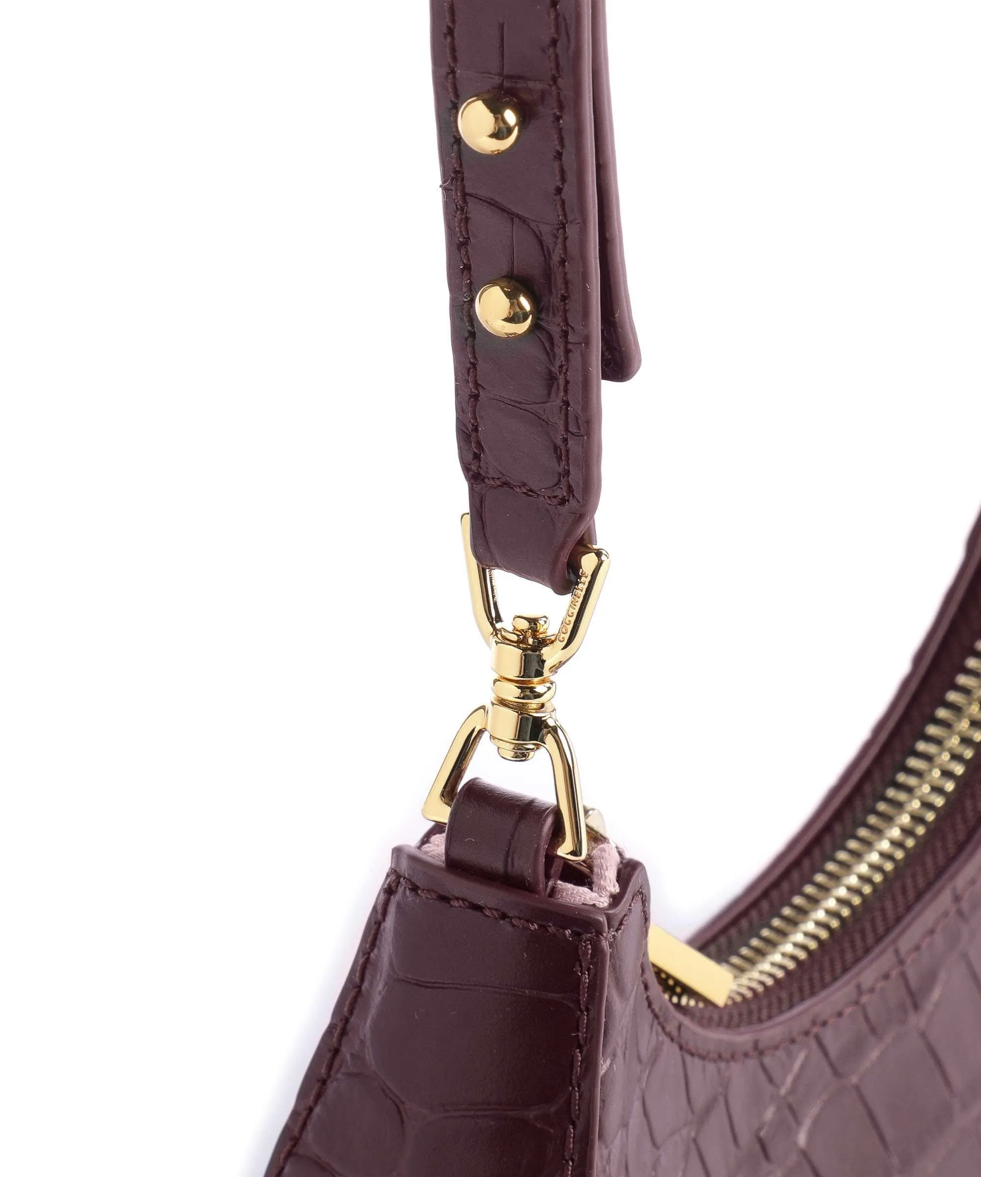  Coccinelle Carrie Croco Soft Borsa a spalla pelle in rilievo marrone scuro  